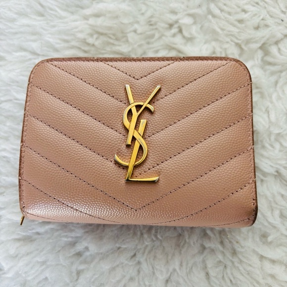 Yves Saint Laurent Cassandra Matellase Blush Grain Leather Compact Wallet - Picture 13 of 16